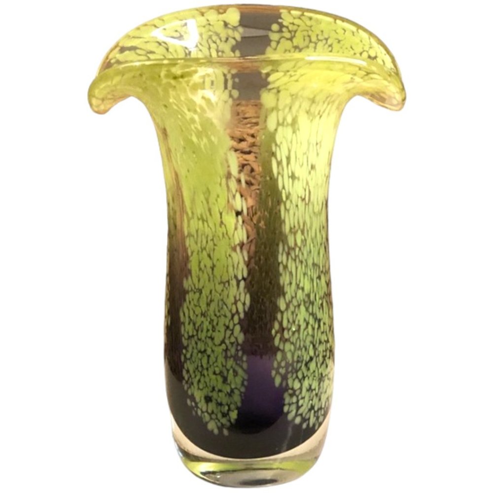 MURANO-STYLE Vtg Heavy Art Glass Vase Purple Clear Green MCM Contemporary - Picture 3 of 10